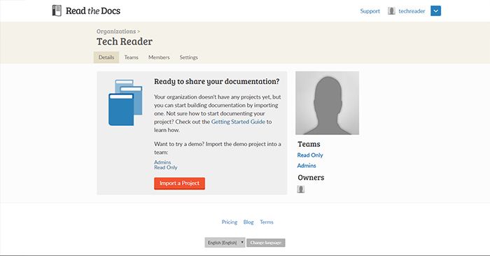 Read the Docs Admin Page