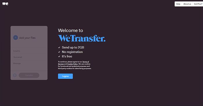 Wetransfer Home Page