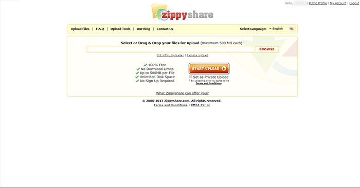 Zippyshare Admin Page